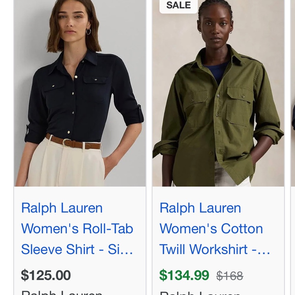 Lauren by Ralph Lauren Navy Blue Petite Roll Tab Button Up Classic Vintage Shirt - Picture 15 of 16